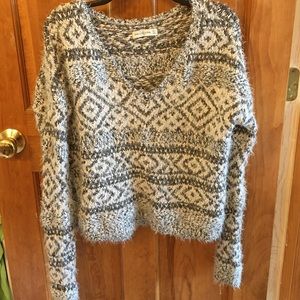 Soft grey/white/silver, fringe, warm, pullover